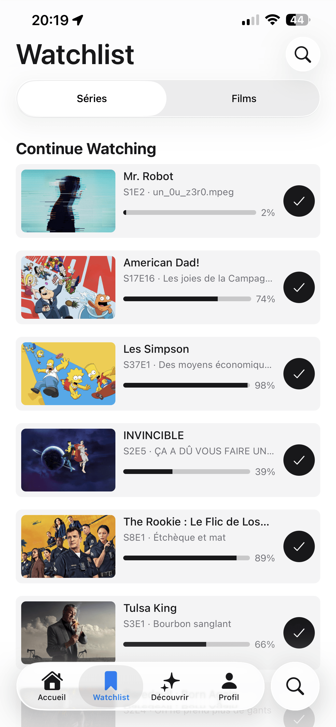 Aperçu de la watchlist Reelist
